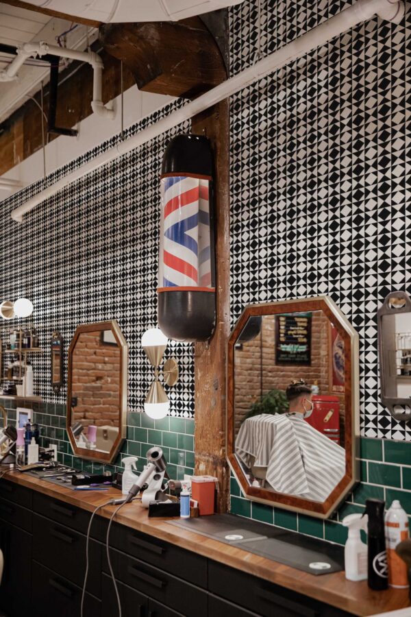 Self-adhesive optical black and white wallpaper by Fancy Walls