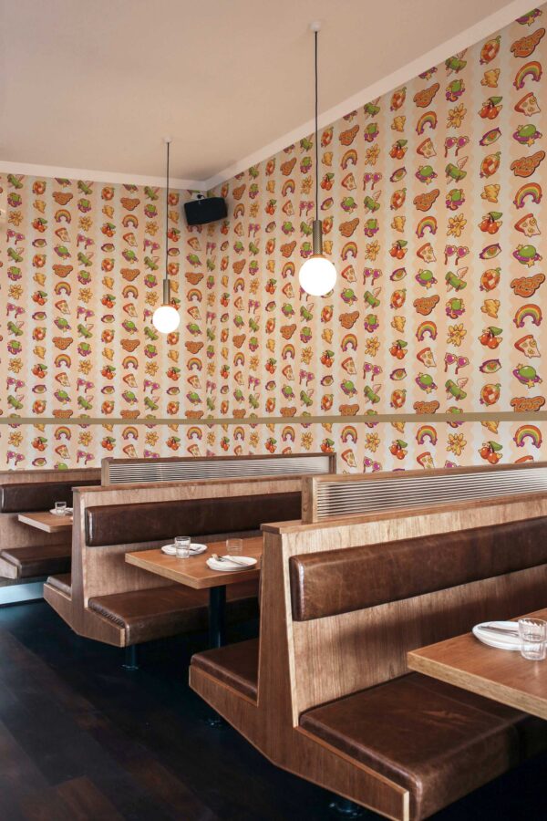 Removable wallpaper in retro peach rainbow design by Fancy Walls