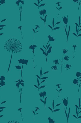 Fancy Walls removable wallpaper featuring elegant teal meadow design