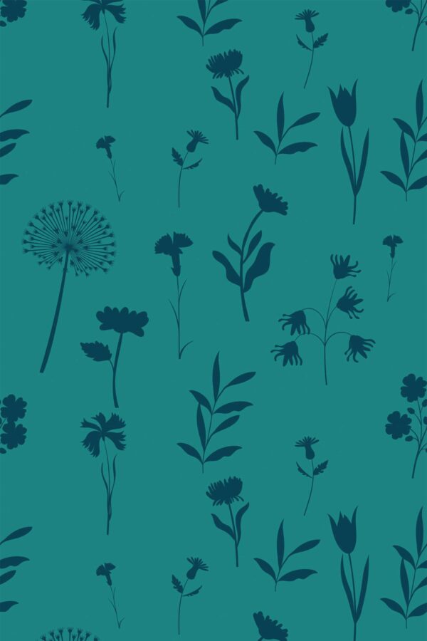 Fancy Walls removable wallpaper featuring elegant teal meadow design