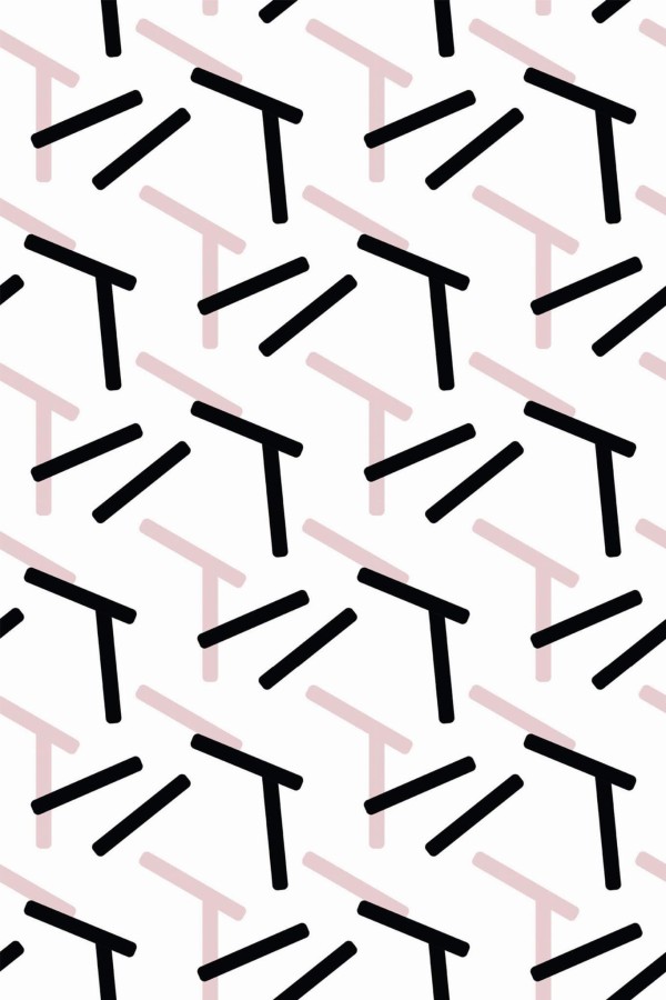 Pattern repeat of Pink, black and white abstract geometric removable wallpaper design