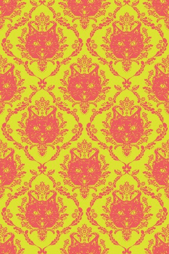 Fancy Walls self-adhesive wallpaper with pink cats on chartreuse