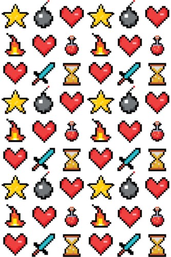 Fancy Walls removable wallpaper featuring swords hearts and fire in pixel style