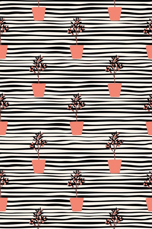 Pattern repeat of Plants striped removable wallpaper design