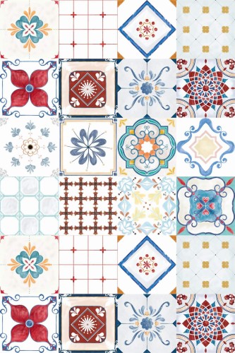 Pattern repeat of Portuguese tile removable wallpaper design