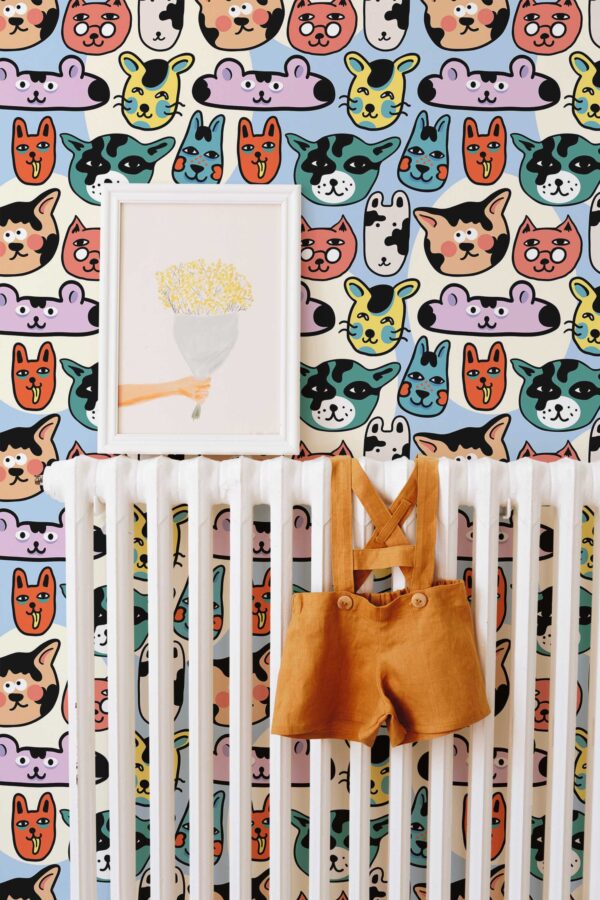 Peel and stick wallpaper with cute doodle pets by Fancy Walls