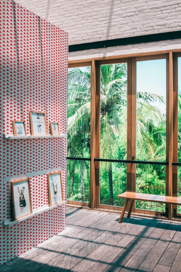 Playful red triangle removable wallpaper by Fancy Walls