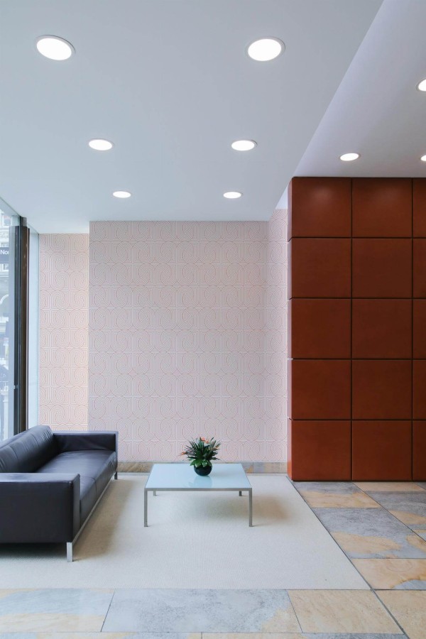 Minimal mid-century style living room decorated with Retro peel and stick wallpaper