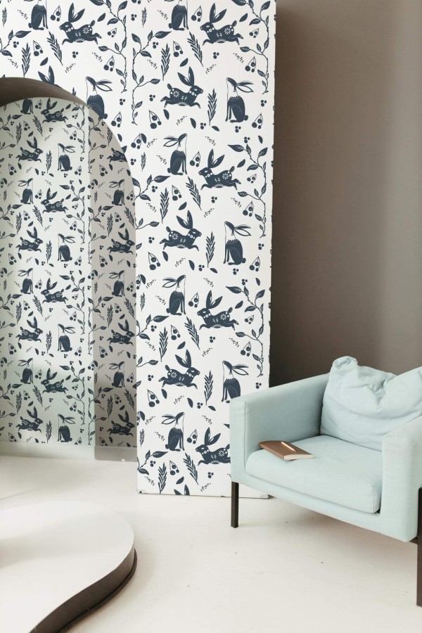 Mondern boho style living room decorated with Scandinavian animal peel and stick wallpaper