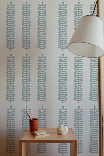 Minimal style bathroom decorated with Scandinavian leaf peel and stick wallpaper