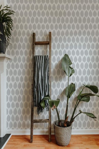 Scandinavian style living room decorated with Seamless leaf pattern peel and stick wallpaper