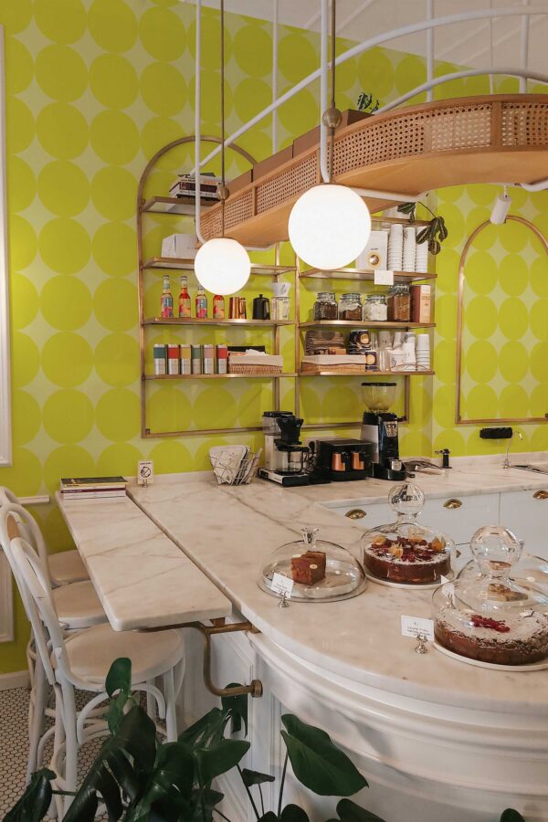 Chartreuse peel and stick wallpaper with round pattern by Fancy Walls