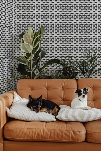 Mid-century modern style living room decorated with Semicircle peel and stick wallpaper