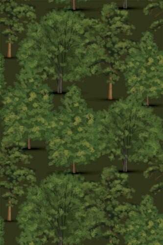 Fancy Walls peel and stick wallpaper with green forest tree pattern