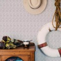 Coastal nautical style living room decorated with Small zig zag peel and stick wallpaper