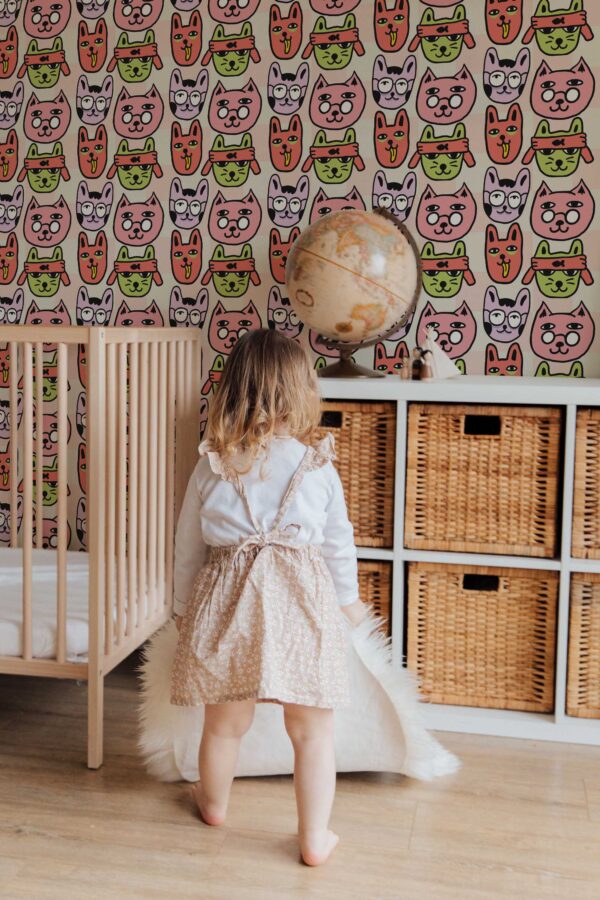 Funny pink cat peel and stick wallpaper by Fancy Walls