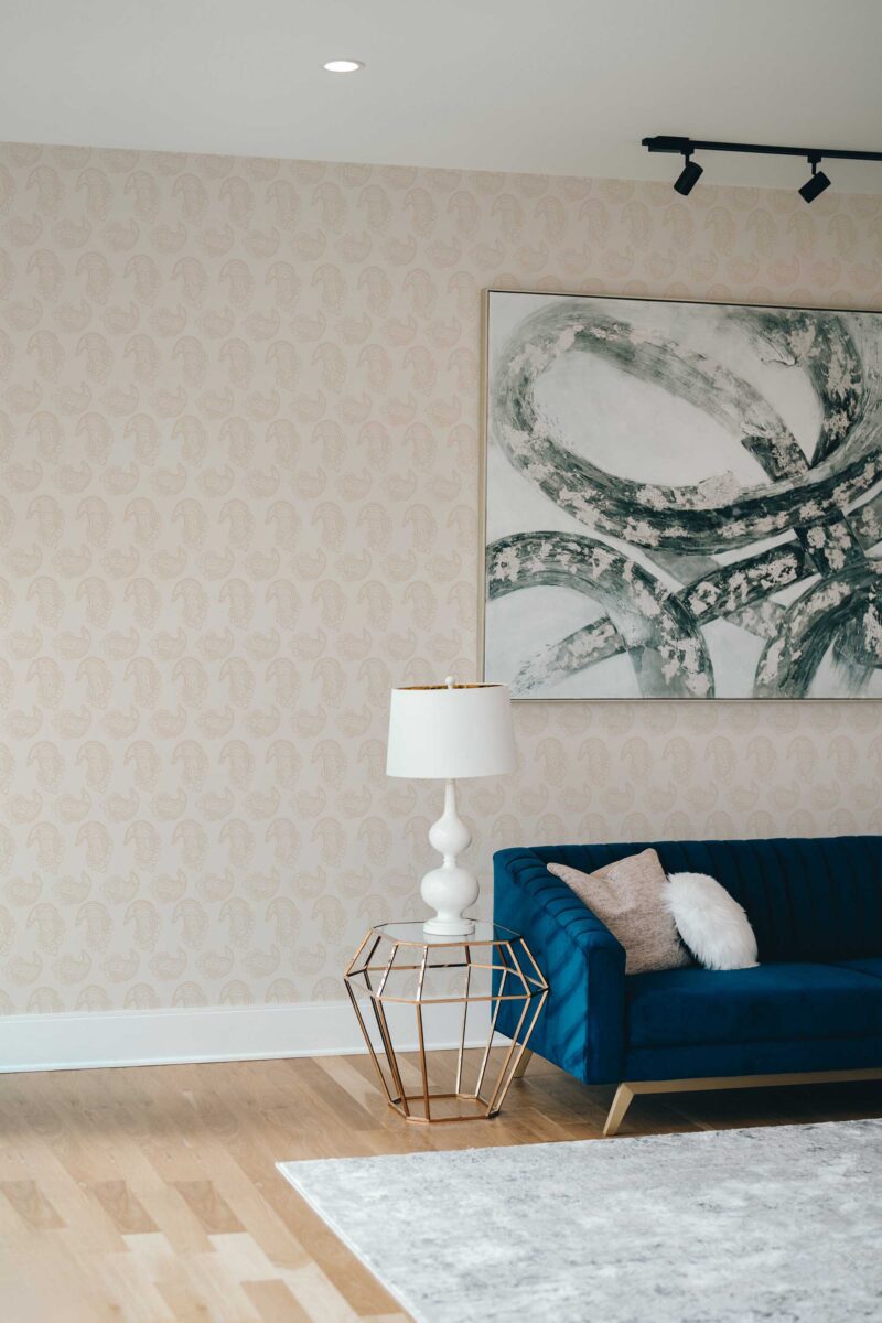 Fancy Walls removable wallpaper with ornate beige paisley swirls