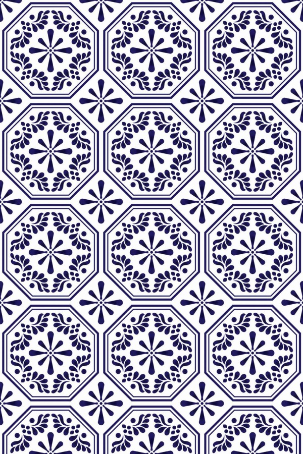 Pattern repeat of Spanish tile removable wallpaper design