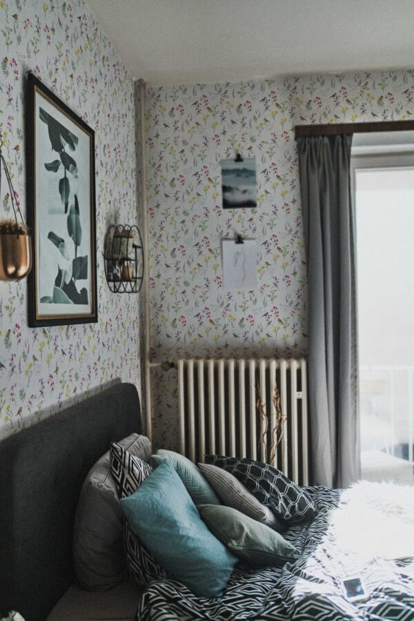 Colorful spring bird peel and stick wallpaper by Fancy Walls