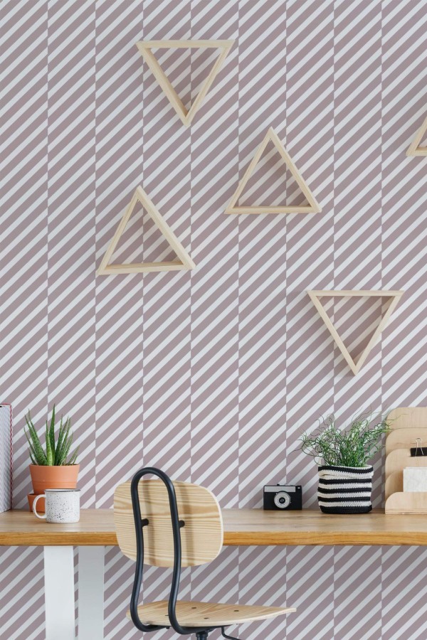 Scandinavian style home office decorated with Striped Diagonal lines peel and stick wallpaper