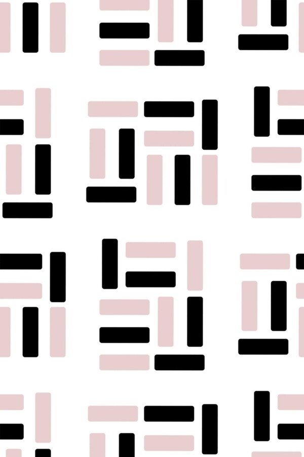 Fancy Walls removable wallpaper featuring minimalist black and pink shapes