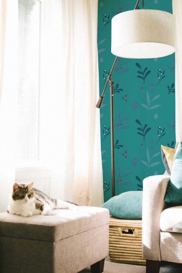 Teal floral peel and stick wallpaper by Fancy Walls