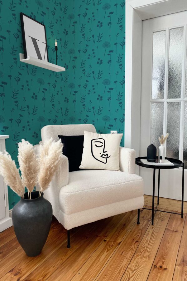 Fancy Walls traditional wallpaper with contemporary teal meadow style