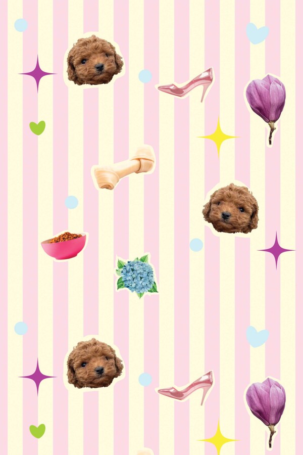 Traditional wallpaper with pink poodle pattern from Fancy Walls
