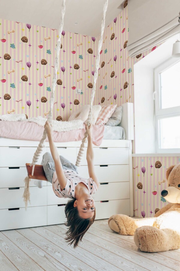 Fancy Walls self-adhesive wallpaper with pink toy poodle design