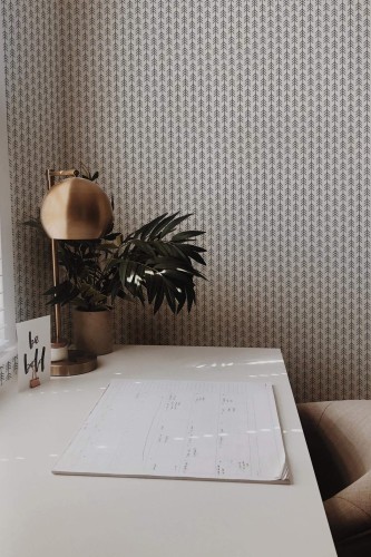Rustic style home office decorated with Trees peel and stick wallpaper