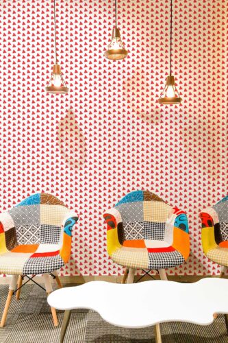 Red triangle peel and stick wallpaper by Fancy Walls