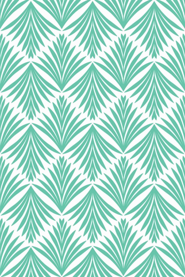 Pattern repeat of Turquoise geometric leaf removable wallpaper design
