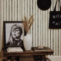 Rustic farmhouse style entryway decorated with Vertical Brush stroke lines peel and stick wallpaper
