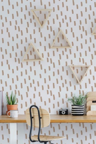 Scandinavian style home office decorated with Vertical Brush stroke peel and stick wallpaper