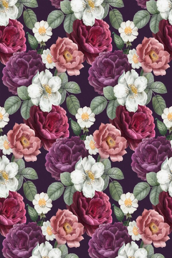 Self-adhesive wallpaper with colorful blooming rose design by Fancy Walls