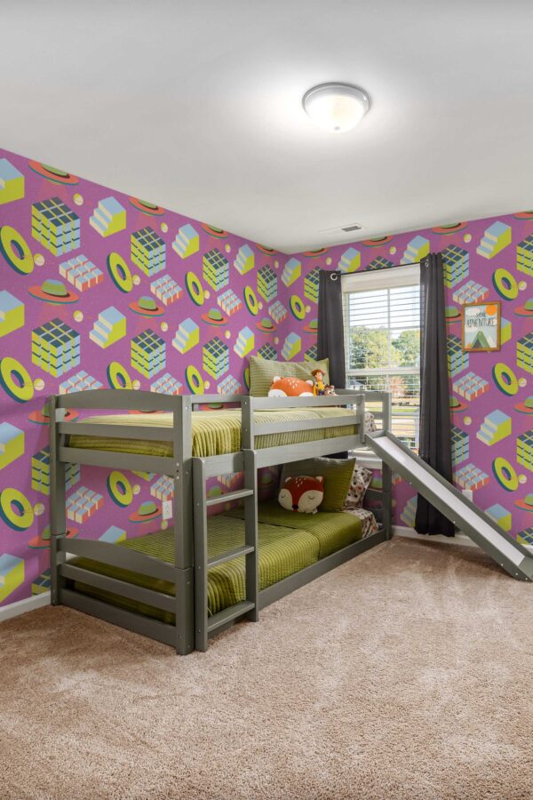 Traditional wallpaper with chartreuse futuristic shapes by Fancy Walls