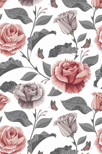 Pattern repeat of Vintage rose removable wallpaper design