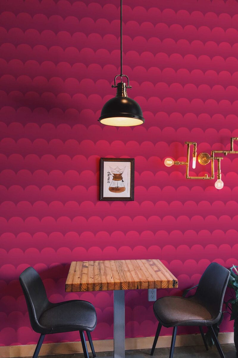 Viva Magenta peel and stick wallpaper with geometric pink scales by Fancy Walls