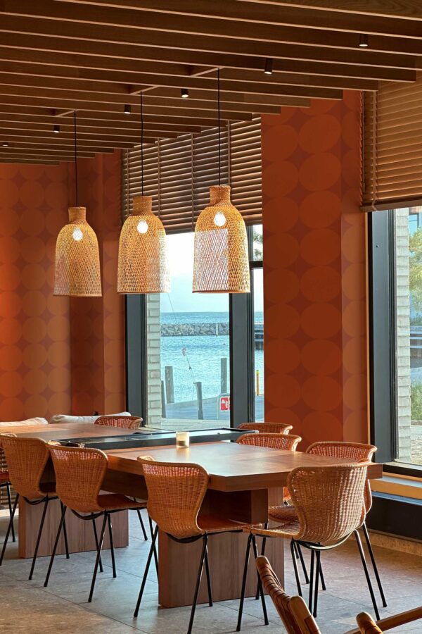 Removable wallpaper with earthy terracotta circles from Fancy Walls