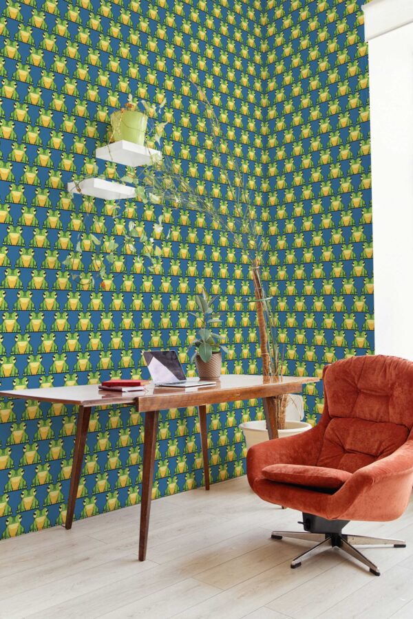 Traditional wallpaper with pixel frog design by Fancy Walls