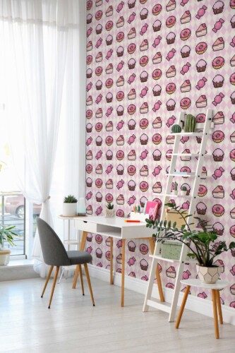 Traditional wallpaper with pixel dessert print by Fancy Walls