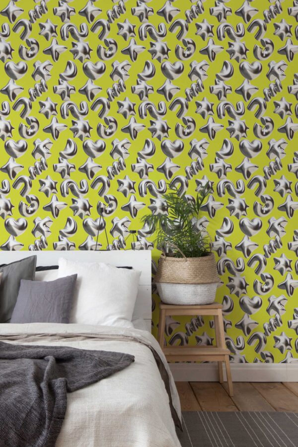 Silver and chartreuse peel and stick wallpaper by Fancy Walls