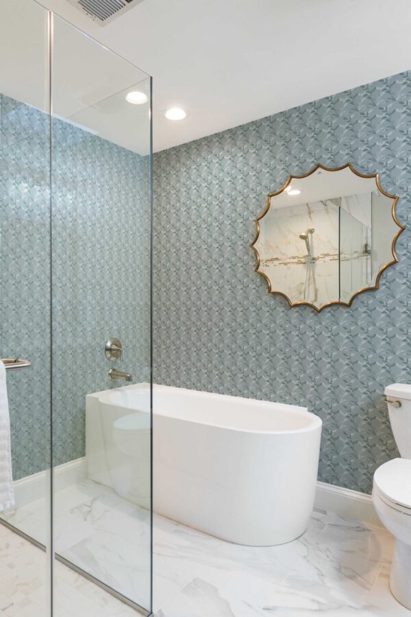 Fancy Walls traditional wallpaper with teal leaves