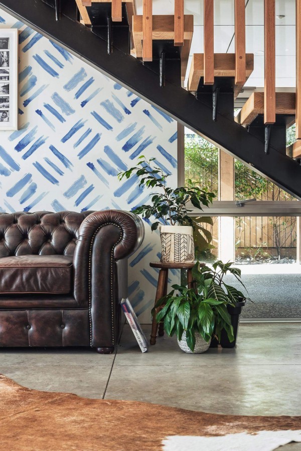 Traditional style entryway decorated with Watercolor Brush stroke peel and stick wallpaper