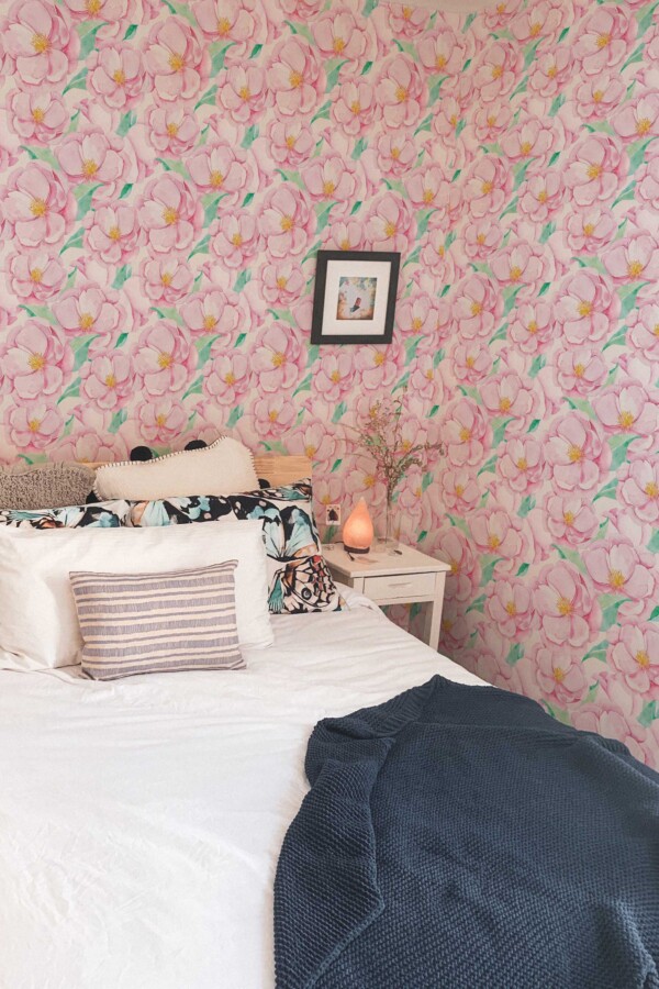 Soft pink peonies peel and stick wallpaper by Fancy Walls