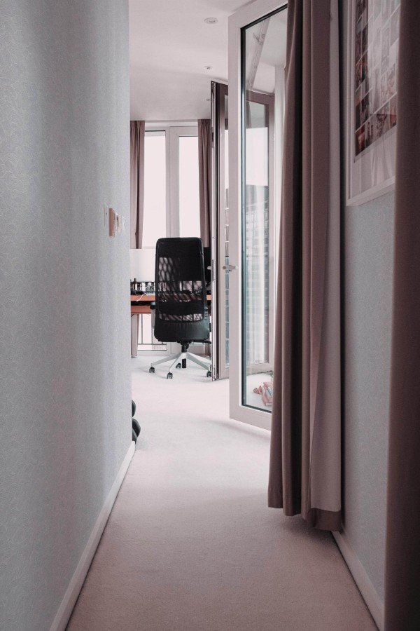 Modern scandinavian style hallway decorated with Waves peel and stick wallpaper