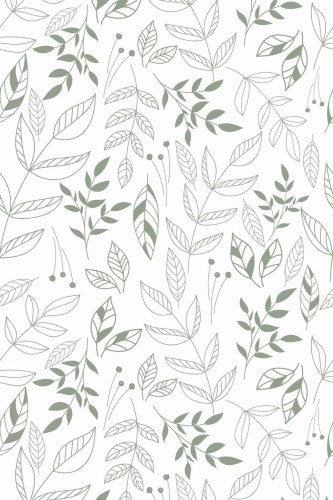 Pattern repeat of White and green leaf removable wallpaper design