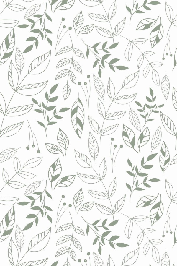 Pattern repeat of White and green leaf removable wallpaper design