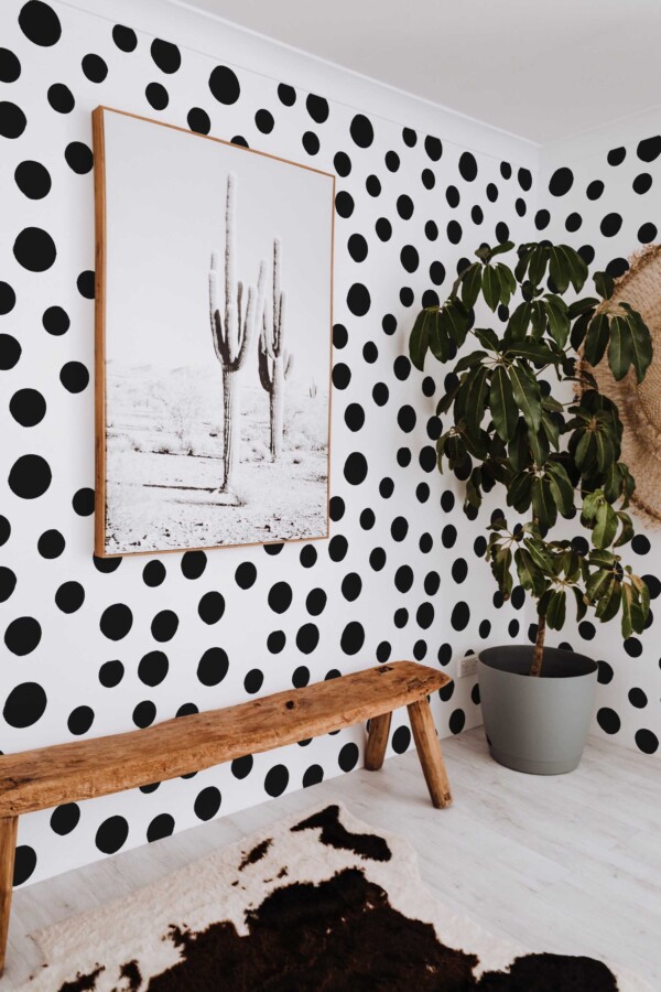 Traditional wallpaper by Fancy Walls featuring classic black polka dots