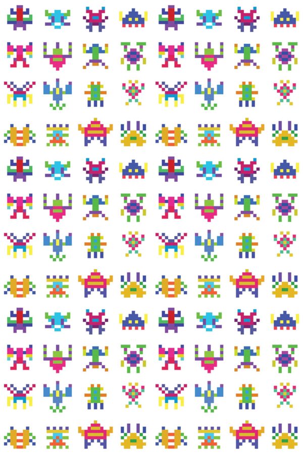 Fancy Walls removable wallpaper with playful pixel creature design